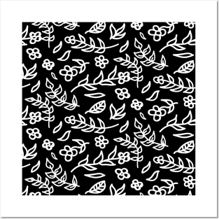 Black and white plants seamless pattern Posters and Art